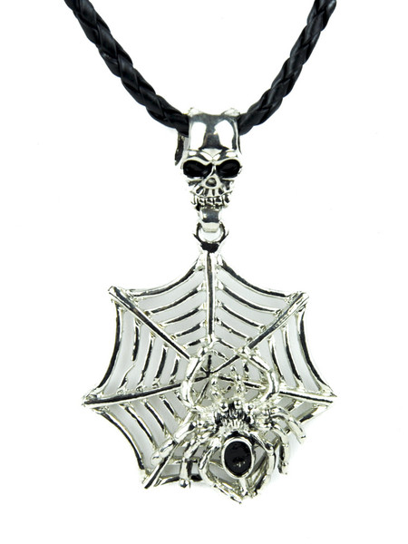 Dark Scary Spider on Spiderweb Necklace Gothic Jewelry