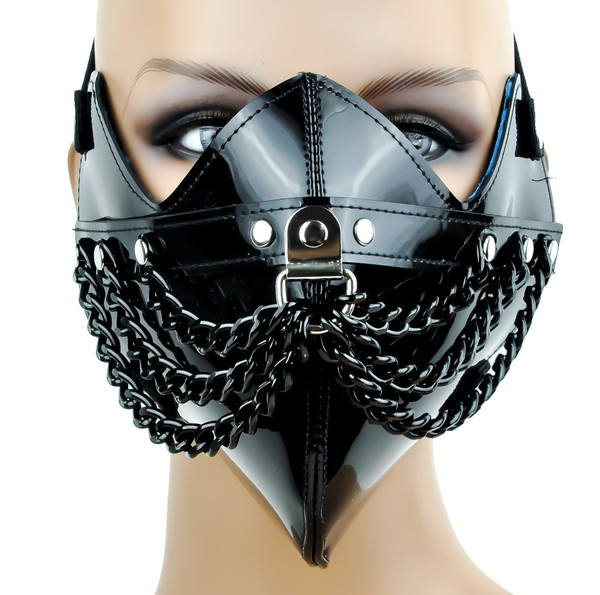 Black Chain & PVC Motorcycle Riding Mask Biker Cosplay