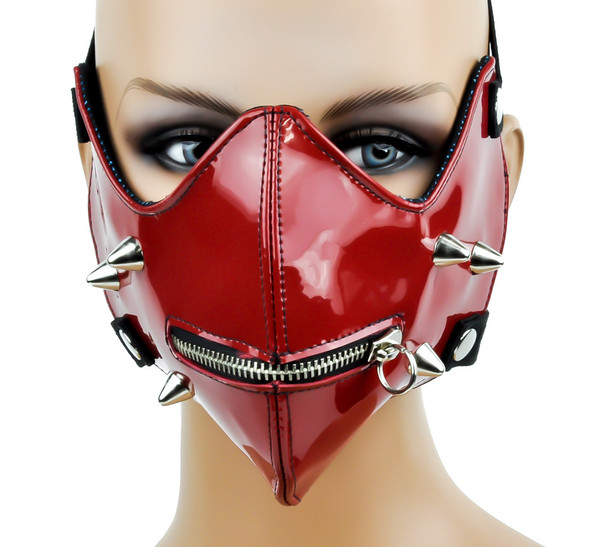 Red PVC Patent Zipper Mask Bondage Fetish Cosplay