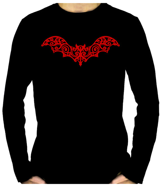 Wrought Iron Red Vampire Bat Men's Long Sleeve T-Shirt Gothic Clothing