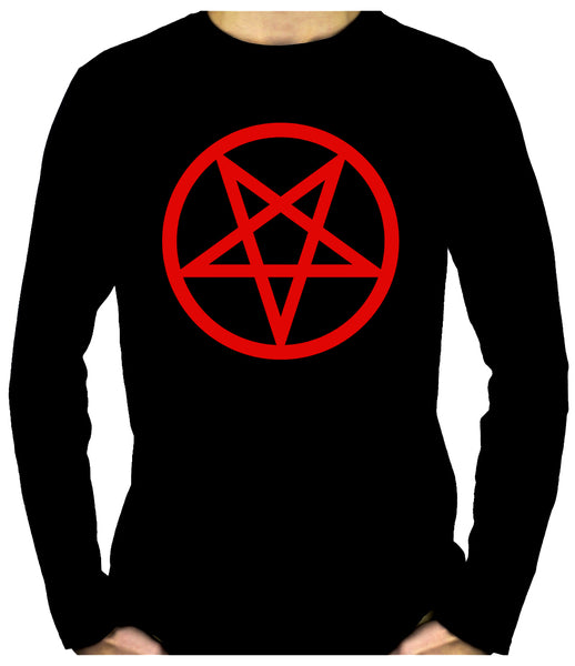 Red Inverted Pentagram Men's Long Sleeve T-Shirt Occult Clothing