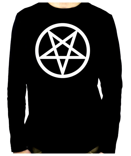 White Inverted Pentagram Men's Long Sleeve T-Shirt Occult Clothing