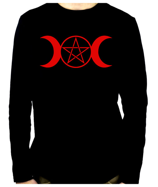 Red Triple Moon Goddess Pentagram Men's Long Sleeve T-Shirt Occult Clothing