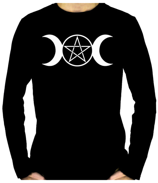 White Triple Moon Goddess Pentagram Men's Long Sleeve T-Shirt Occult Clothing