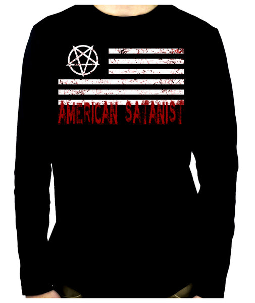 American Satanist Bloody Flag Pentagram Long Sleeve Shirt Hail Satan Occult Clothing