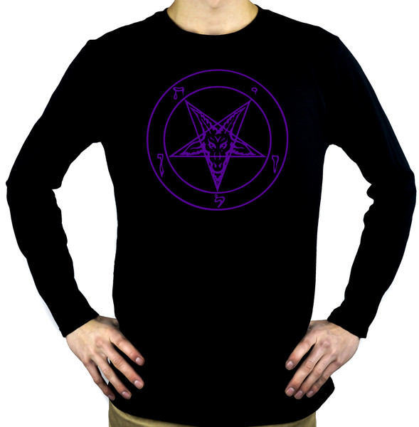Purple Inverted Pentagram Sabbatic Baphomet Men's Long Sleeve T-Shirt