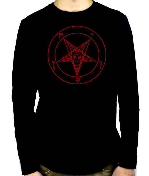 Red Inverted Pentagram Sabbatic Baphomet Men's Long Sleeve T-Shirt