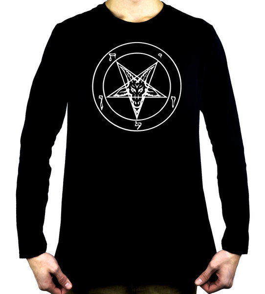 White Inverted Pentagram Sabbatic Baphomet Men's Long Sleeve T-Shirt