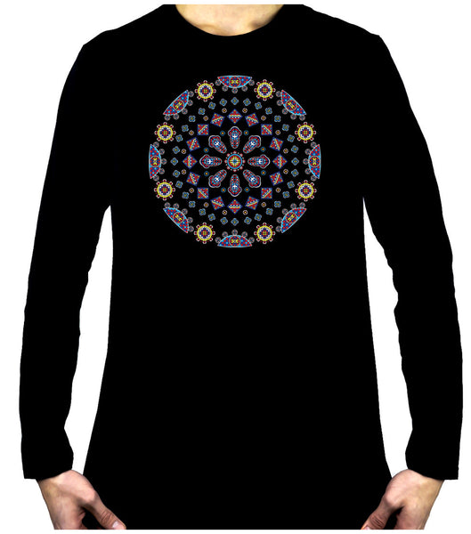 Geometric Gothic Stained Glass Window Men's Long Sleeve T-Shirt Alternative Clothing