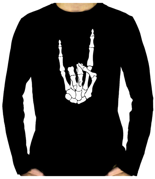 Skeleton Hand Horns Up Metal Men's Long Sleeve T-Shirt Gothic Clothing