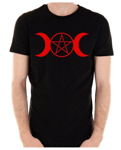 Red Triple Moon Goddess Pentagram Men's T-Shirt Occult Clothing
