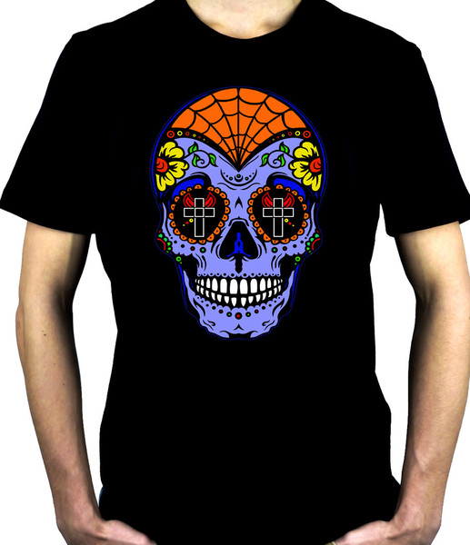 Blue Sugar Skull Men's T-shirt "Dia De Los Muertos" Day of the Dead