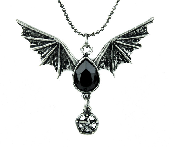 Bat Wing Black Stone Pentagram Necklace Gothic Jewelry