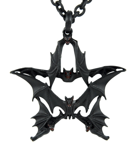 Black Bats in 5 Star Pentagram Necklace Gothic Jewelry