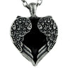 Black Stone Heart Necklace with Gothic Wings
