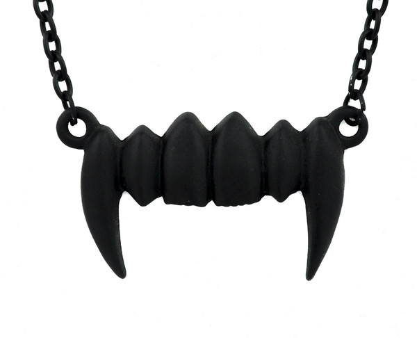 Black Matte Vampire Fangs Necklace Gothic Jewelry