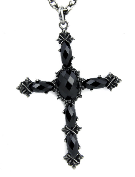 Black Stone Vampire Cross Necklace Dark Jewelry Gothic Anime Cosplay