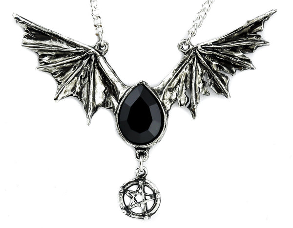 Black Swarovski Stone Bat Wing Necklace Vampire Pendant
