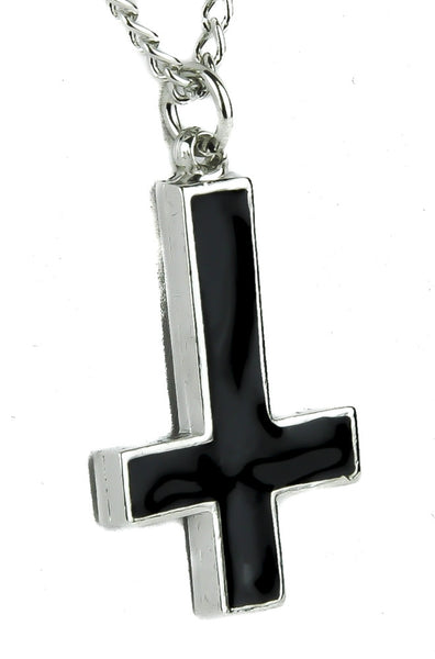Occult Inverted Cross Necklace with Black Inlay