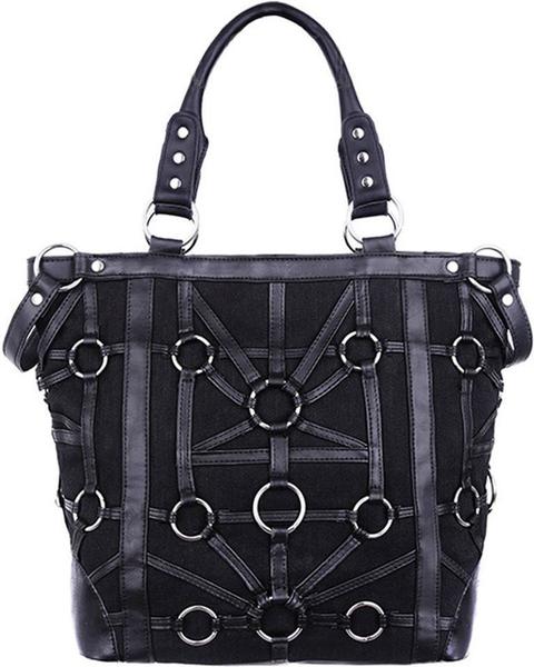 Black O-Ring Harness Tote Handbag Purse Gothic Occult