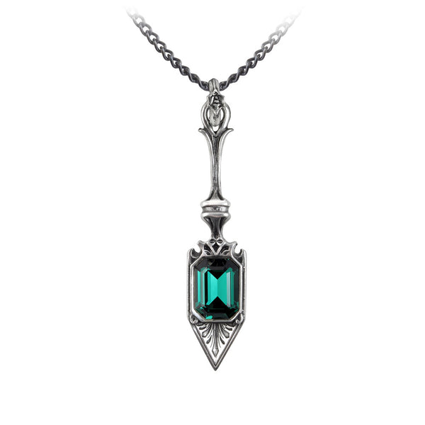 Alchemy Gothic Sucre Vert Absinthe Spoon Pendant Necklace w/ Emerald Green Swarovski Crystal