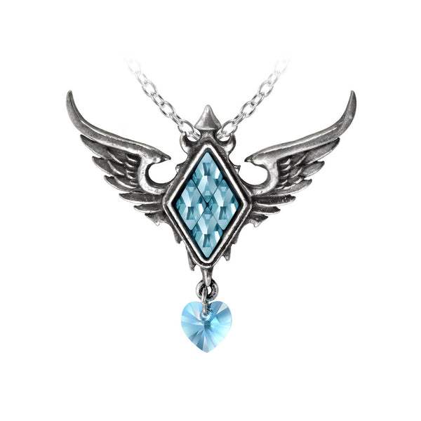 Alchemy Gothic Blue Frozen Heart & Wings Pendant Necklace