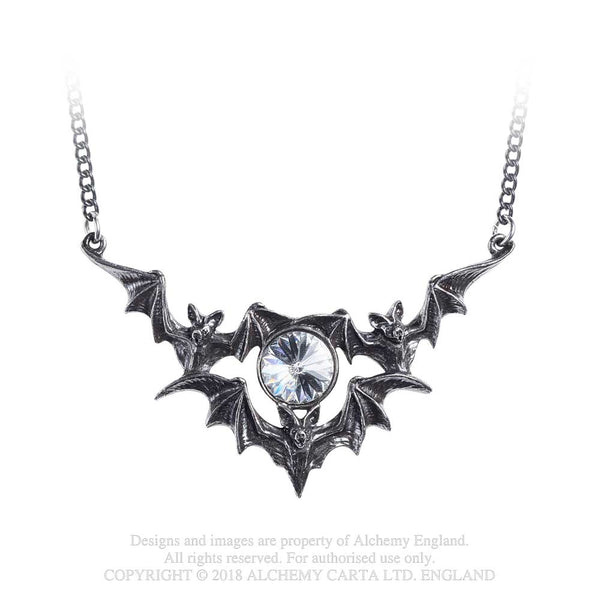 Alchemy Gothic Phantom 3 Bats Flying w/ Stone Pendant Necklace