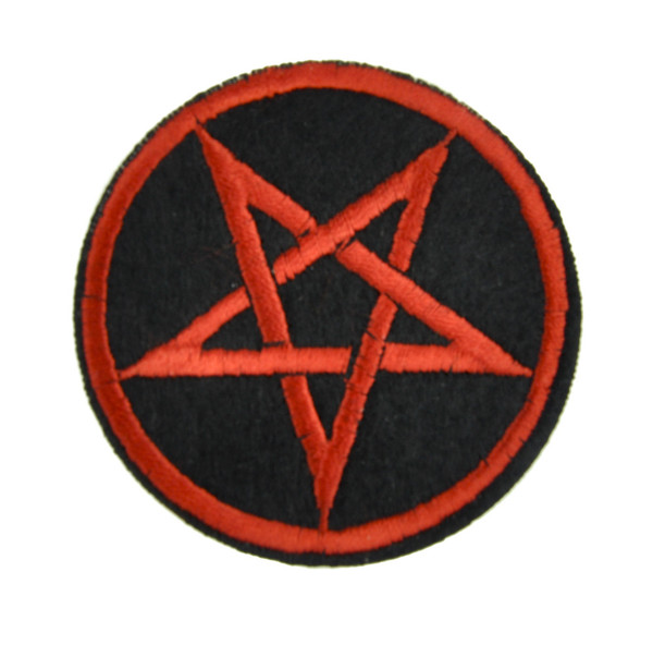 Red Pentagram with Black Patch Iron on Applique Occult Clothing