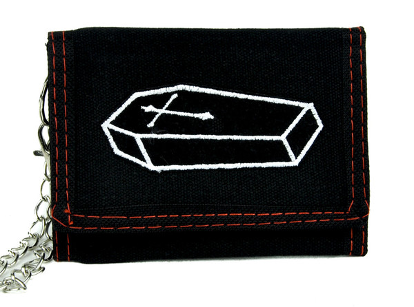 Funeral Coffin with Cross Tri-fold Wallet w/ Chain Occult Clothing