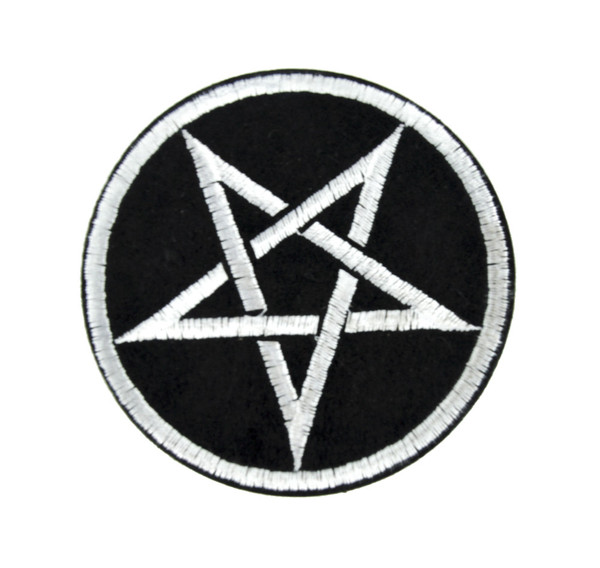Silver Grey Woven Pentagram Patch Iron on Applique Occult Clothing