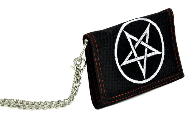 Grey Pentagram Pentical Tri-fold Wallet w/ Chain Occult Clothing