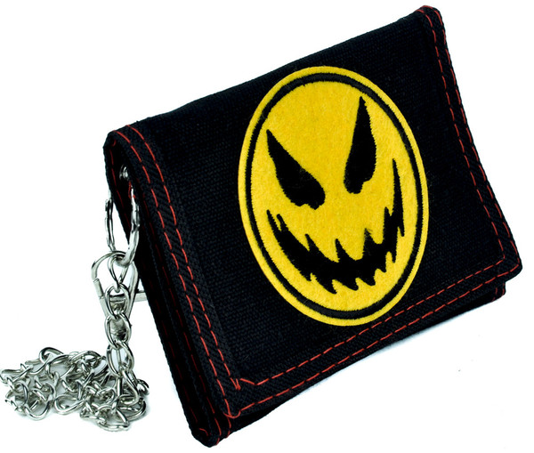 Scary Pumpkin Jack O'Lantern Tri-fold Wallet w/ Chain Occult Clothing