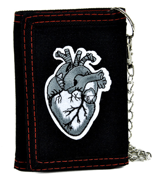 Anatomical Human Heart Tri-fold Wallet w/ Chain Occult Clothing