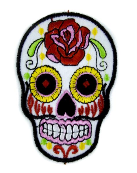 White Sugar Skull Patch Iron on Applique Day of the Dead