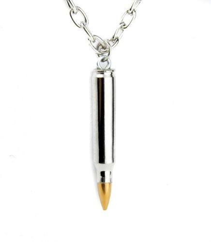 Real Bullet Necklace Punk Silver Black Metal Jewelry