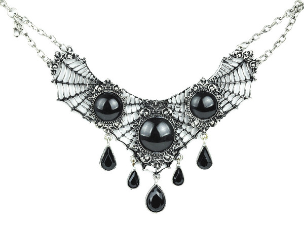 Gothic Spider Web Choker w/ Black Stone Necklace