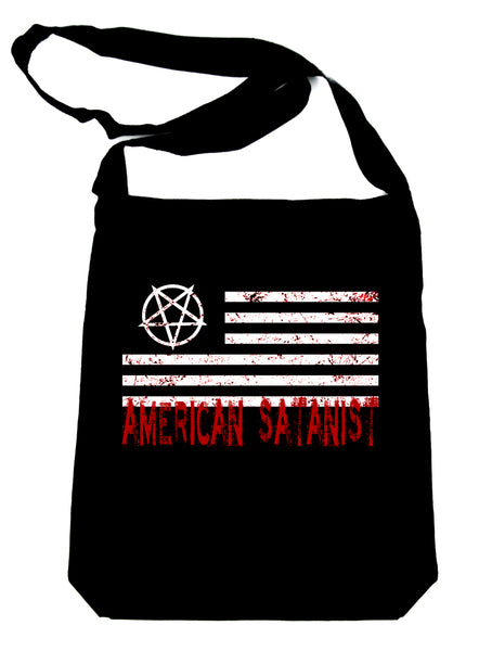 American Satanist Bloody Flag Pentagram Sling Bag Tote Hail Satan Occult Clothing Book Bag