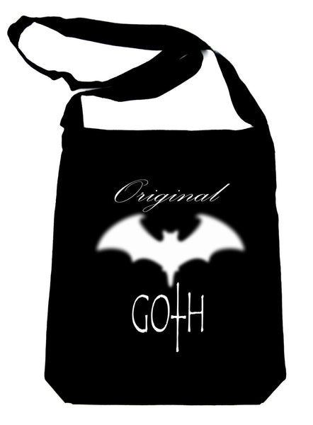 Original Goth with Bat on Black Sling Bag Gothic Deathrock Book Bag