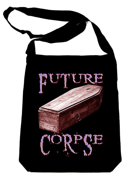 Future Corpse w/ Coffin on Black Sling Bag Gothic Deathrock Book Bag