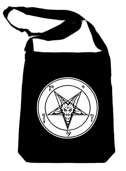 White Classic Sigil of Baphomet on Black Sling Bag Occult Book Bag