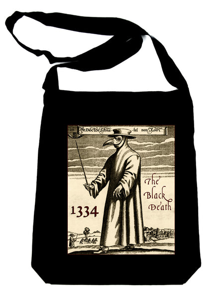 Black Plague Bird Gas Mask on Black Sling Bag Occult Book Bag