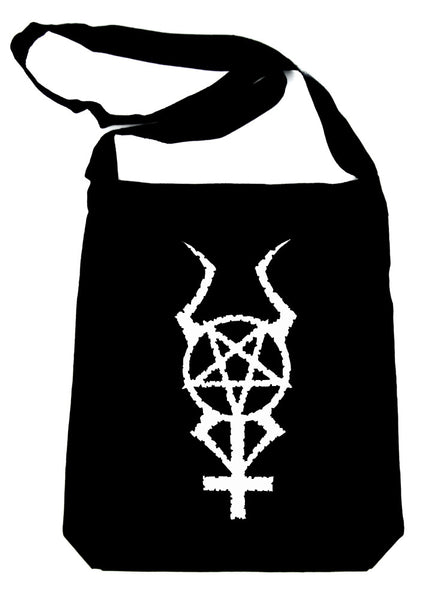 Inverted Horned Pentacross on Black Sling Bag Occult Book Bag