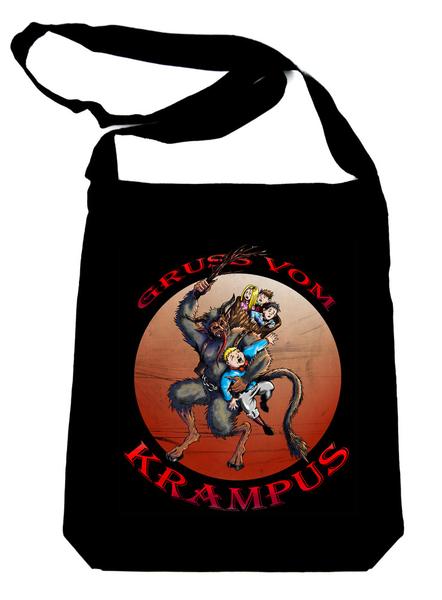 Gruss Vom Krampus on Black Sling Bag Christmas Book Bag