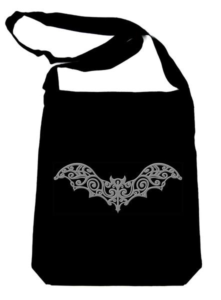 Elegant Gothic Vampire Bat on Black Sling Bag Halloween Book Bag