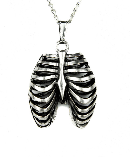 Silver Rib Cage Antique Necklace 26" Long