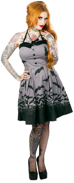 Sourpuss Gray & Black Spooksville Bats Dress
