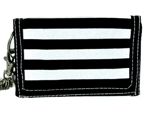 Black & White Strip Wallet Tri-fold Wallet w/ Chain Gothic Clothing