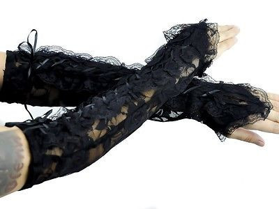 Black Lace Up Gothic Gloves Lolita Wedding Prom Punk Halloween Cosplay Victorian