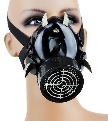 Devil Horn Industrial Spike Gas Mask Single Respirator Cyber Goth Rave Halloween