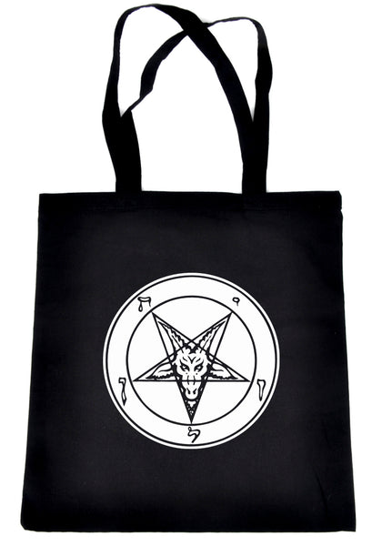 Solid White Sabbatic Baphomet Tote Book Bag Satan Inverted Pentagram